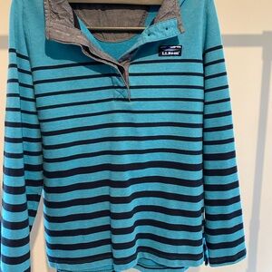 L.L Bean Rugby Henley Striped 1/4 Button Pullover Long Sleeve Shirt/Sweater Blue